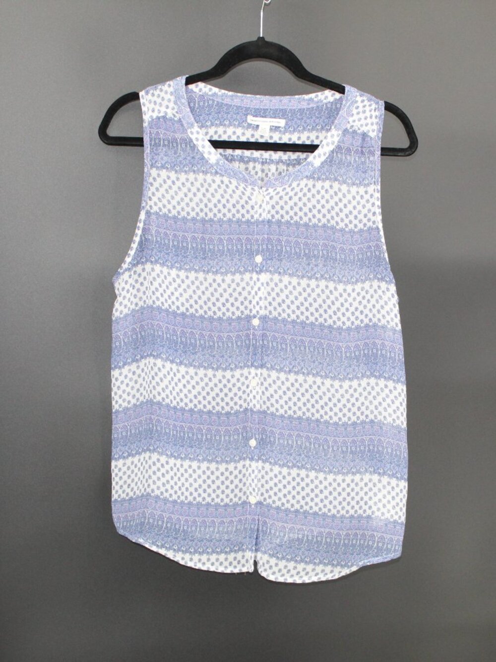 American Eagle Outfitters Blue White Sheer Sleeveless Blouse Sz Lg Chic Comfort